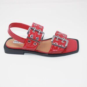 New Size 7.5M Steve Madden Sandria Red Patent Sandals Silver Buckles Slingback